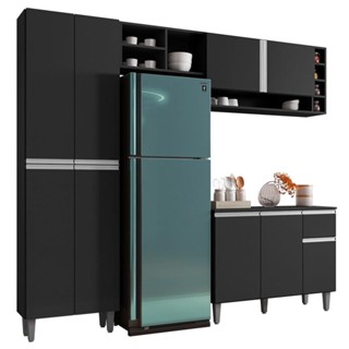 Cozinha Modulada Completa 230cm Com Balcão e Armário Aéreo Vanessa Preto Fosco - AJL Móveis em Oferta na Shopee