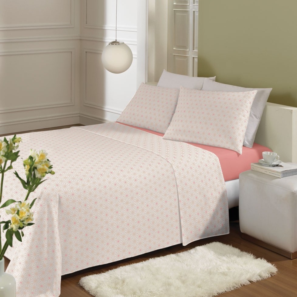 Jogo de Cama King 150 Fios 4 Peças Viena Rosa Poá Algodão Lepper