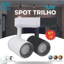 10 Trilho Spot LED para trilho eletrificado Preto e Branco 10W 360° | Luz Branca, Neutra e Amarela | Bivolt 110V-220V