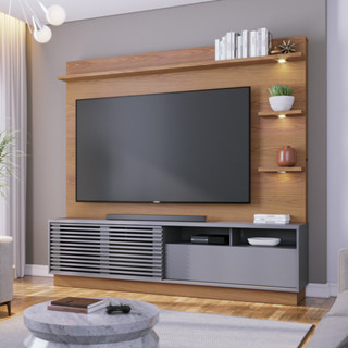 Estante Painel Para TV 70 Pol com LED Itapema C04 Freijó Cinza Fosco - Lyam Decor em Oferta na Shopee