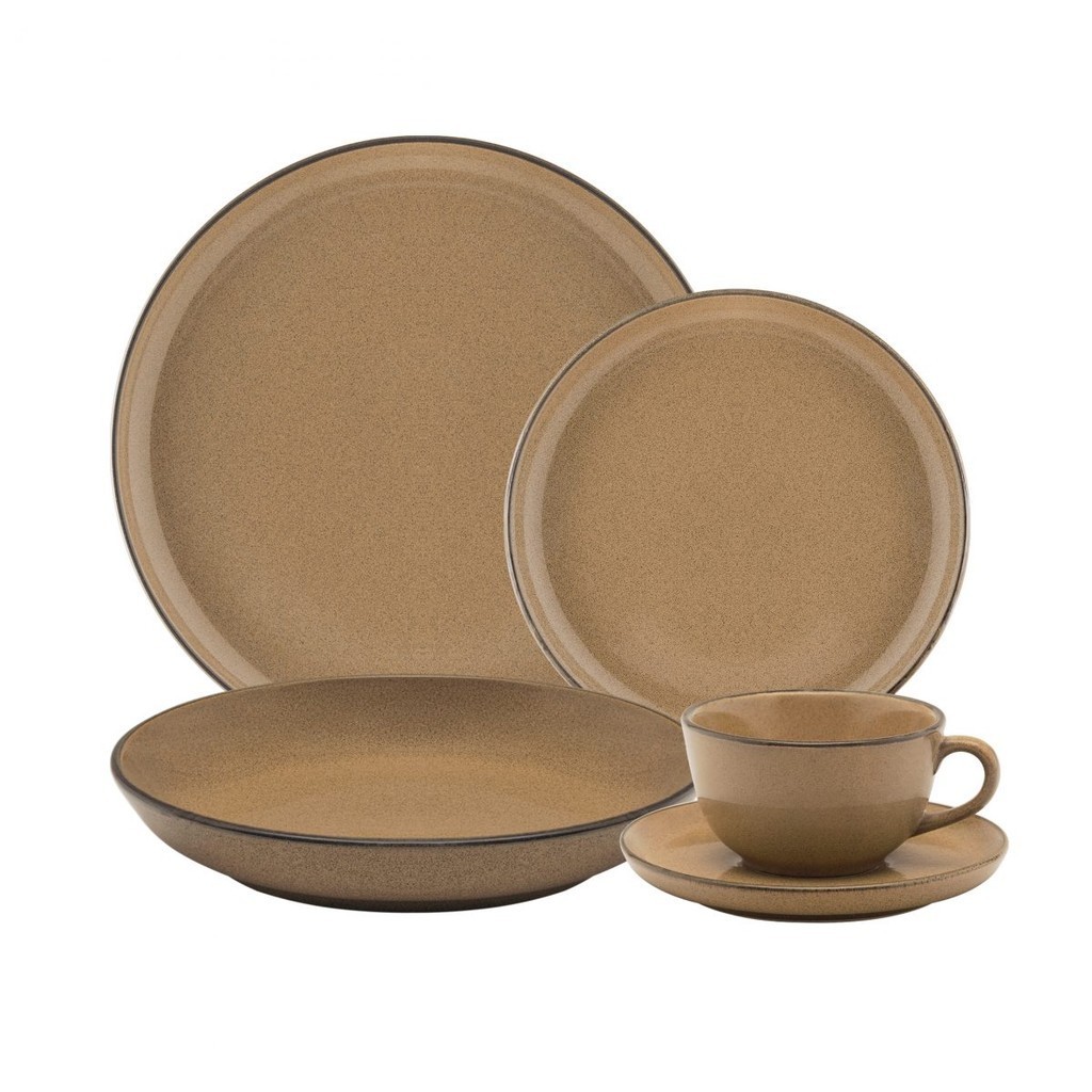 Aparelho de Jantar e Chá 20 Peças Flat Ocre Areia Oxford Jogo Pratos e Xícaras - Home & Living