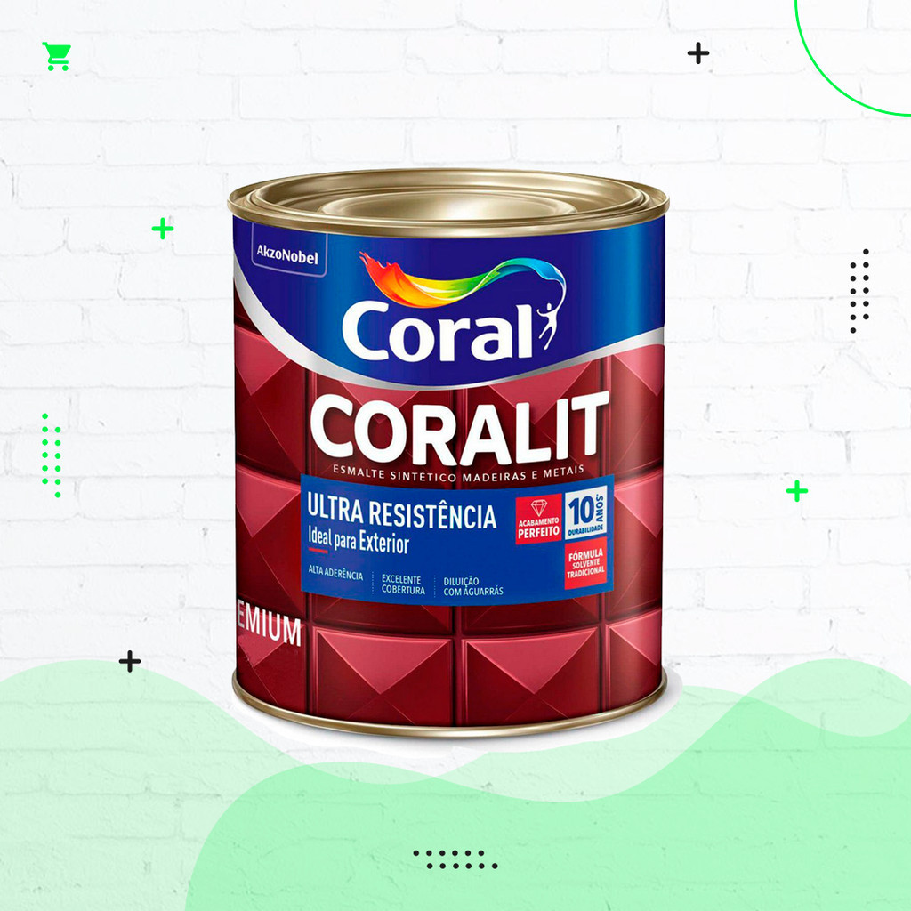 Coralit Tinta Esmalte Sintético Madeira e Metais 225ml Coral Ultra Resistência - Preto Brilhante