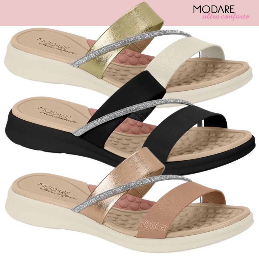 Sandália Feminina Tamanco Rasteira Modare Strass Ortopédica Esporão Ultraconforto