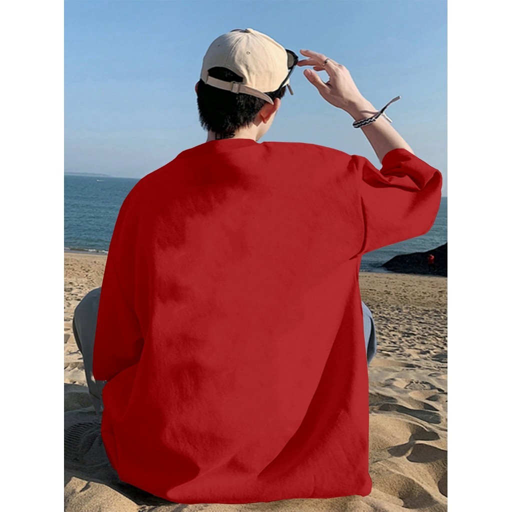 Camisa Casual Fitness Vermelho Sem Estampa Camiseta Confortável Blusa Oversized Despojada Esportiva
