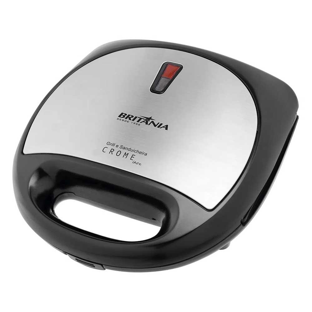 Sanduicheira Grill Britânia Crome Antiaderente Preto/Inox