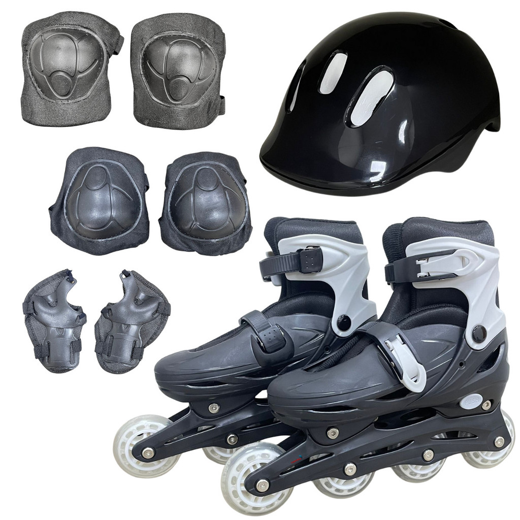 Patins Roller Inline Ajustável Preto Com Tamanho Ajustavel 35 a 38 Com Kit Proteção Importway em Oferta na Shopee