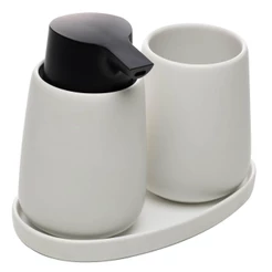 Kit 3 Peças de Banheiro Wolff Cerâmica Oca Branca Porta Sabonete Líquido Pote e Bandeja Organizador Elegante Resistentes
