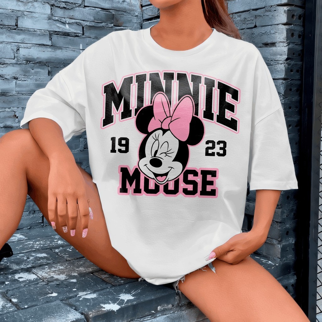 Camiseta Estampada Personagem Minnie e Mickey Divertida Fofa Feminina 100% Algodão Premium