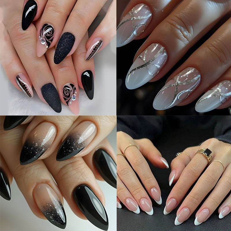 unha postica realista amendoada decoradas francesinhas Unhas Falsas Realistas Diária Com Cola redonda
