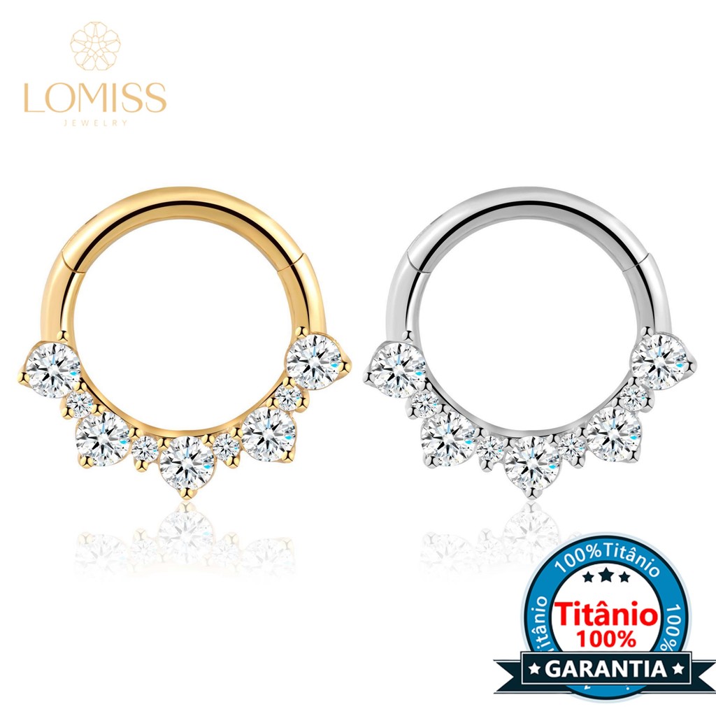 Lomiss Piercing Helix Conch Argola Titânio Pvd Detalhe Zircônia Orelha Nariz Daith