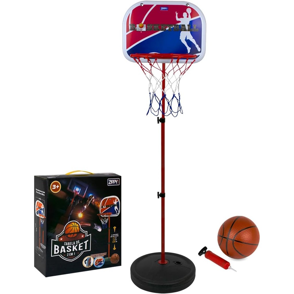 Kit Tabela de Basquete 2 em 1 Altura Ajustável ou Fixa Zippy