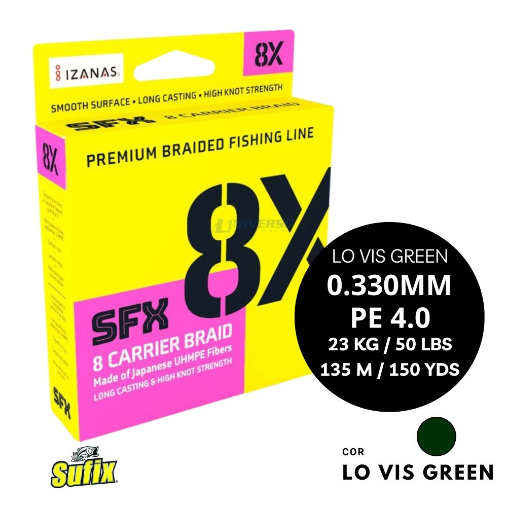 Linha Multifilamento SUFIX SFX 8 CARRIER BRAID - 135 Metros - Verde 0,33mm | 50lbs | PE 4.0
