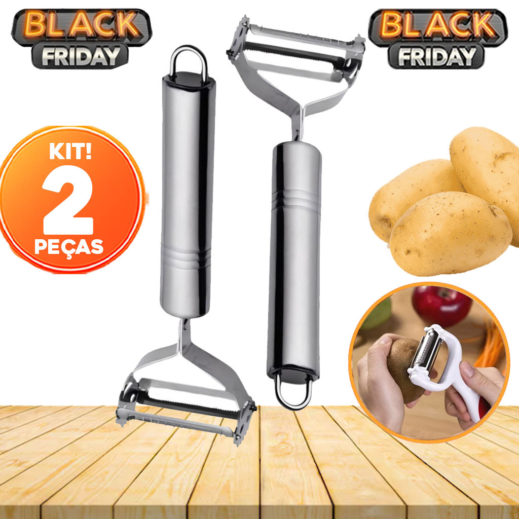 Kit 02 Descascadores de Batatas e Legumes em Inox Profissional - Utensílio para Descascar com Envio Imediato