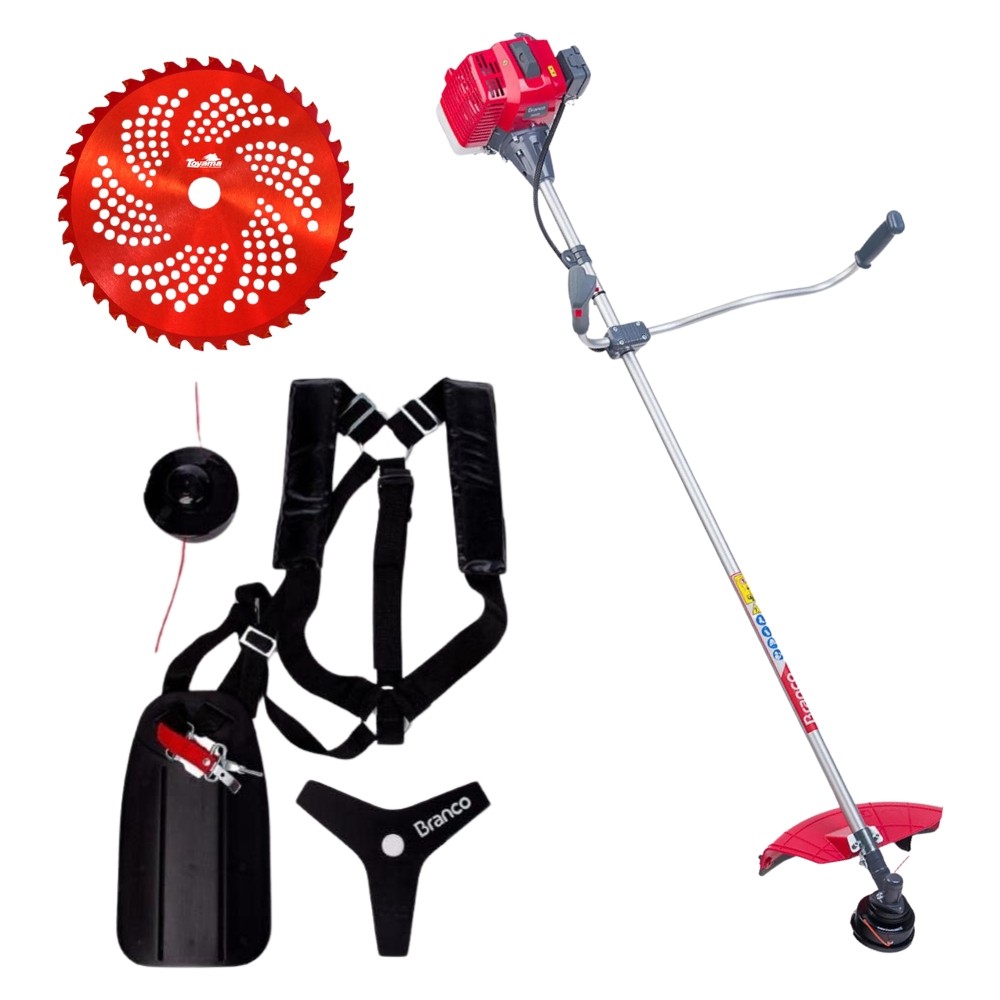 Roçadeira a Gasolina Lateral 2,0HP Branco Motores BR52A Com 1 Lâmina de 3 Pontas e 1 Lâmina Circular em Oferta na Shopee