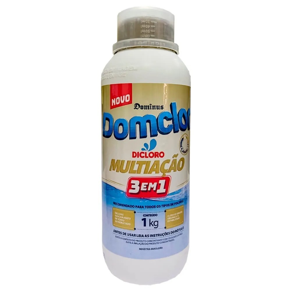 Cloro para Piscina Domclor Dicloro Multiacão 3 em 1 Frasco 1 Kg