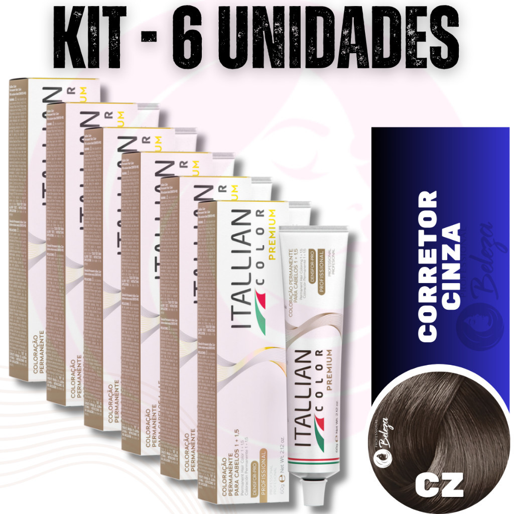6 Colorações Cz Corretor Cinza Itallian Color Tinta 60gr