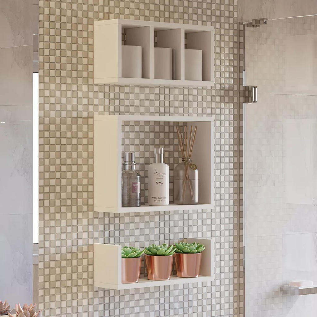 Nicho Prateleira Banheiro Mdf Decorativo Kit 3 Peças Cozinha Sala Quarto Toalheiro Colmeia...