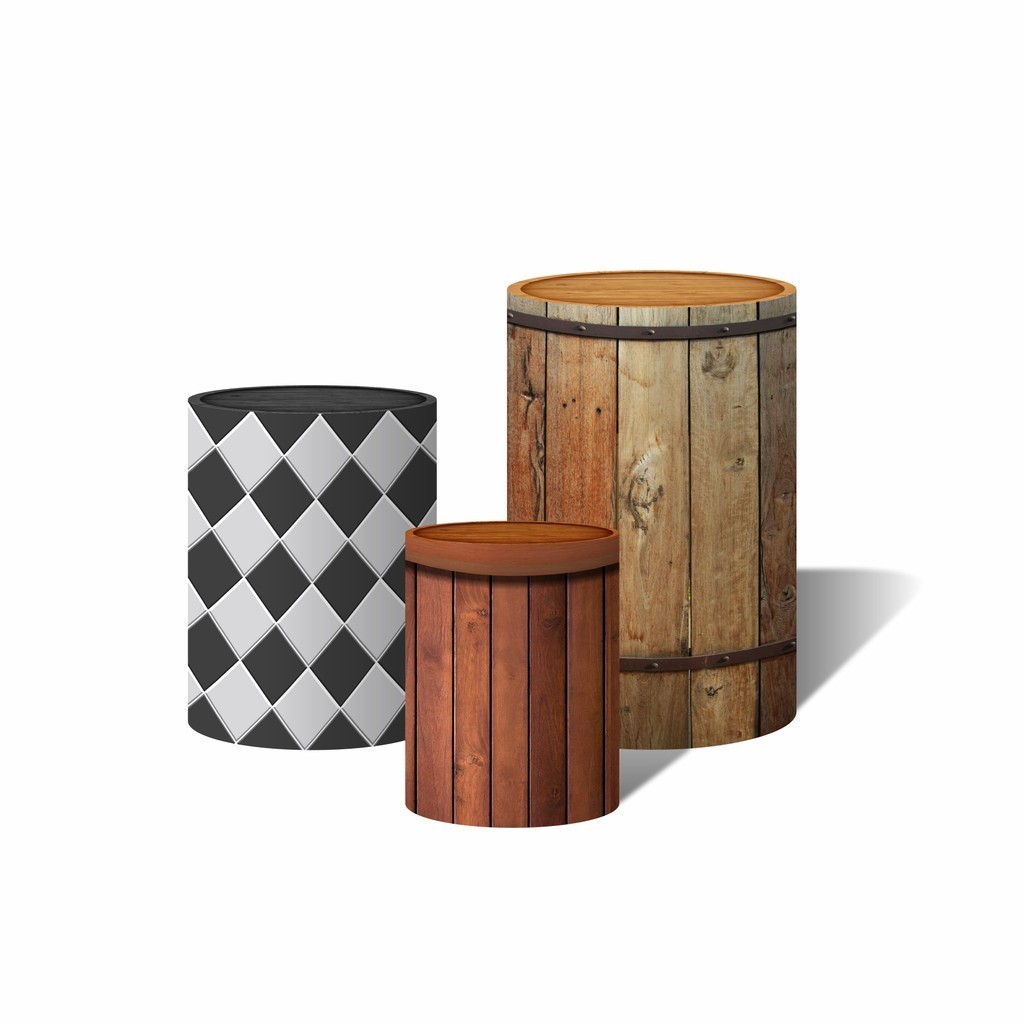 Trio de Capas Para Cilindro Madeira Barril Boteco