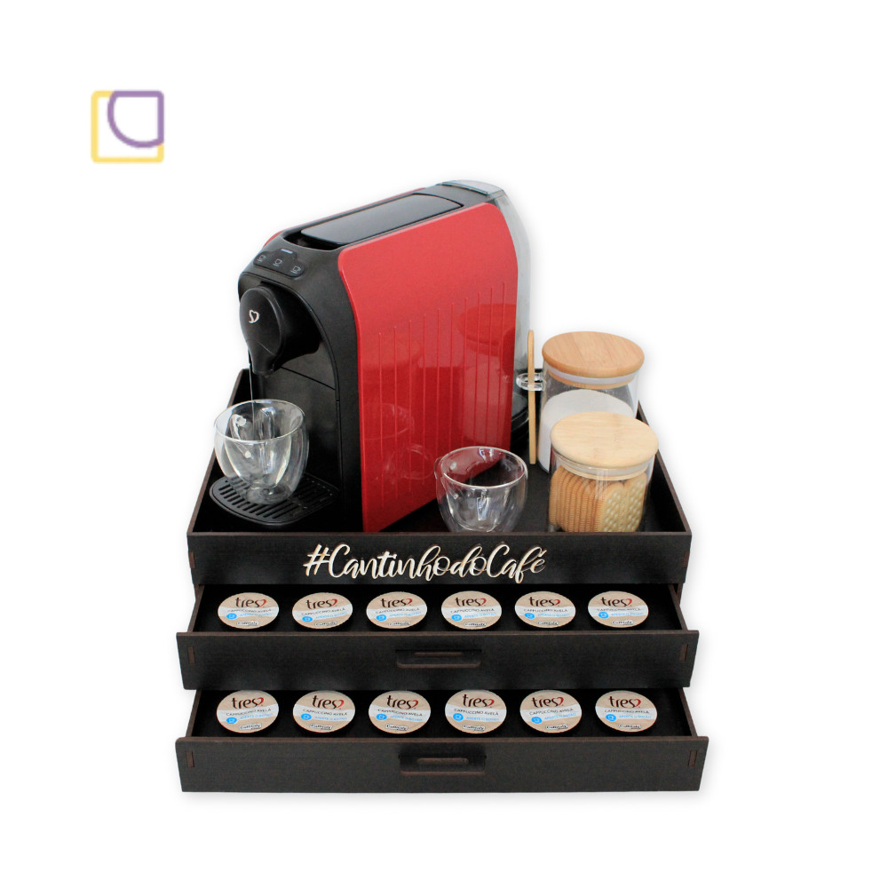Porta Cápsulas 2 Gavetas Cômoda Três Corações Cantinho Café Premium Bandeja  Decorativa Mdf Apoio Cafeteira Servir Chá Xícara Bule Garrafa