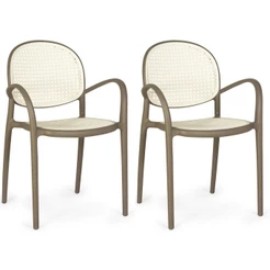 Kit 2 Cadeiras de Jantar Roma com Braço para Sala e Cozinha - Branco/Cinza Escuro