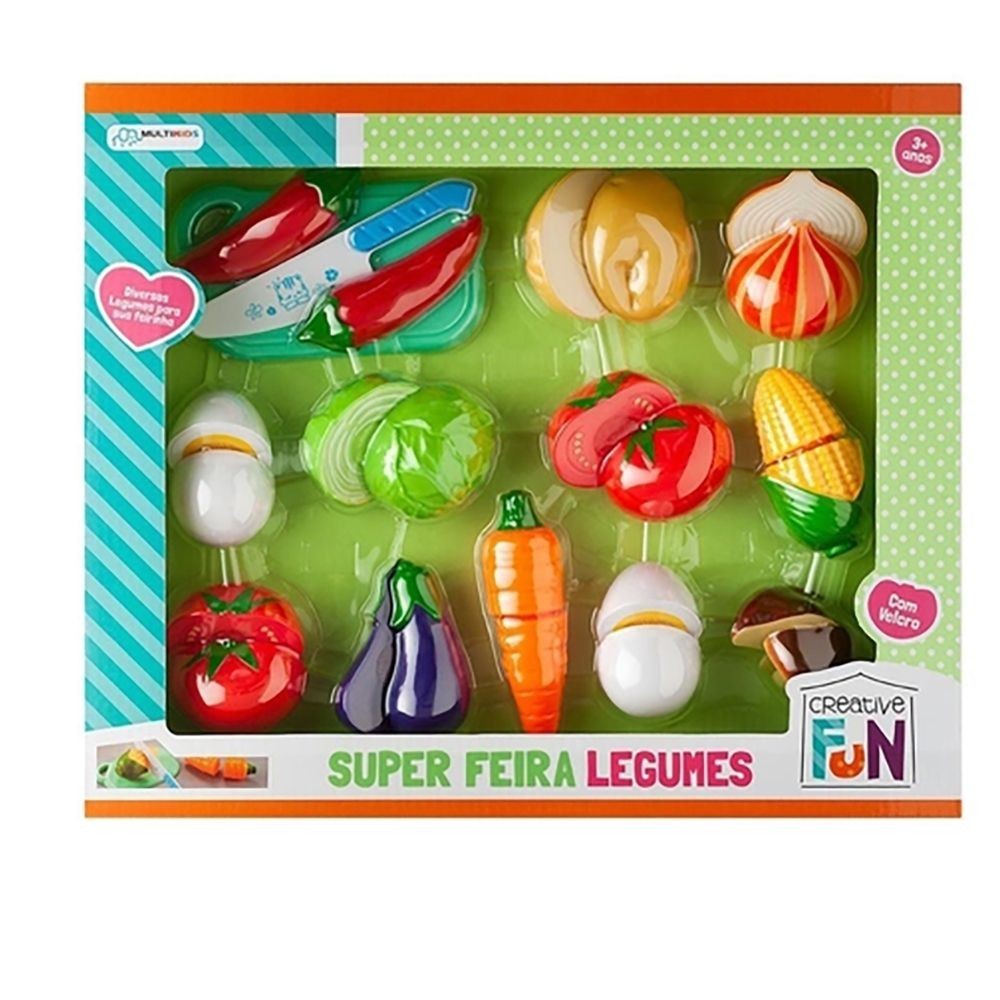 Brinquedo Infantil Criança Creative Fun Super Feira Divertida 12 Legumes Com Fixador Multikids - BR1110 em Oferta na Shopee