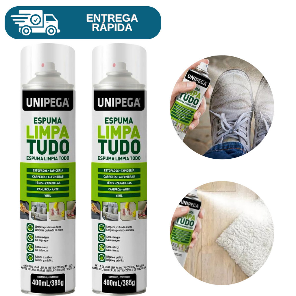 Kit 2 Espuma Limpa Tudo Limpador De Uso Geral 400ml Mágica Limpeza Couro Sofa Tenis Tapate Bolsa Estofados Banco