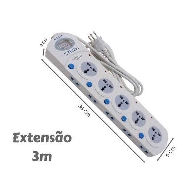 Régua Filtro De Linha 16 Tomadas Extensão 3 Metros - Tomadas internacionais mundiais