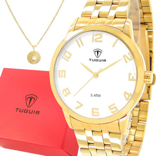 Relógio Digital Feminino Dourado Tuguir Com garantia de 1 ano Original acompanha colar