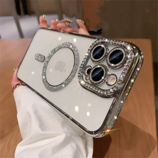 Luxo Diamante Glitter Magnético Carregamento Estojo Macio Para Magsafe IPhone 15 14 13 12 Pro Max Plus 11 Tampa Transparente À Prova De Choque