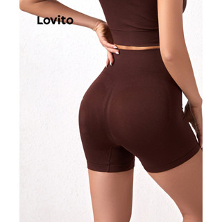 Lovito Shorts Esportivos Esportivos De Malha Canelada Lisa Para Mulheres LNL46168