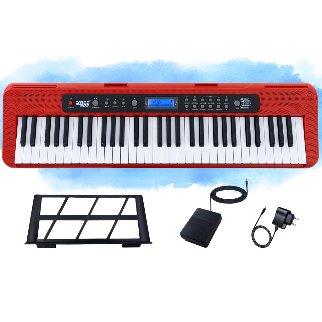 Teclado Musical Estudante Kobe KB-300 5/8 61 Teclas com Sensibilidade ao Toque com Pedal Sustain