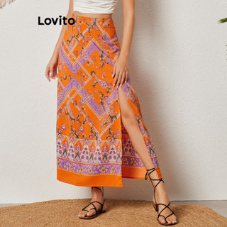 Lovito Boho Saia Feminina com Estampa Tribal e Fenda LBL08335