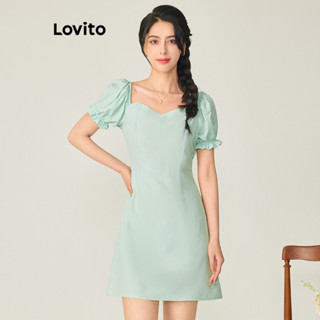 Lovito Casual Vestido Feminino Liso com Babados L71ED135 (Verde Claro)