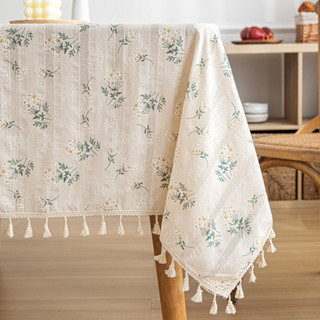 Toalha de mesa 100% algodão, tapete de mesa à prova de poeira, borlas, renda, guarnição retangular em Oferta na Shopee