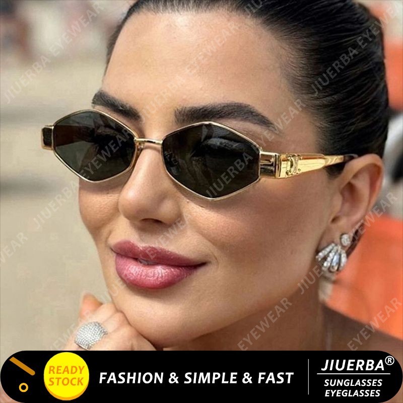(JIUERBA) Óculos De Sol De Armação Pequena Poligonal Para Mulheres Metálica Da Moda Ocidental em Oferta na Shopee