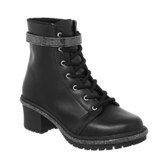 Bota Coturno Feminino Strass Brilho Cano Curto Salto Tratorado Confortável leve Festas inverno
