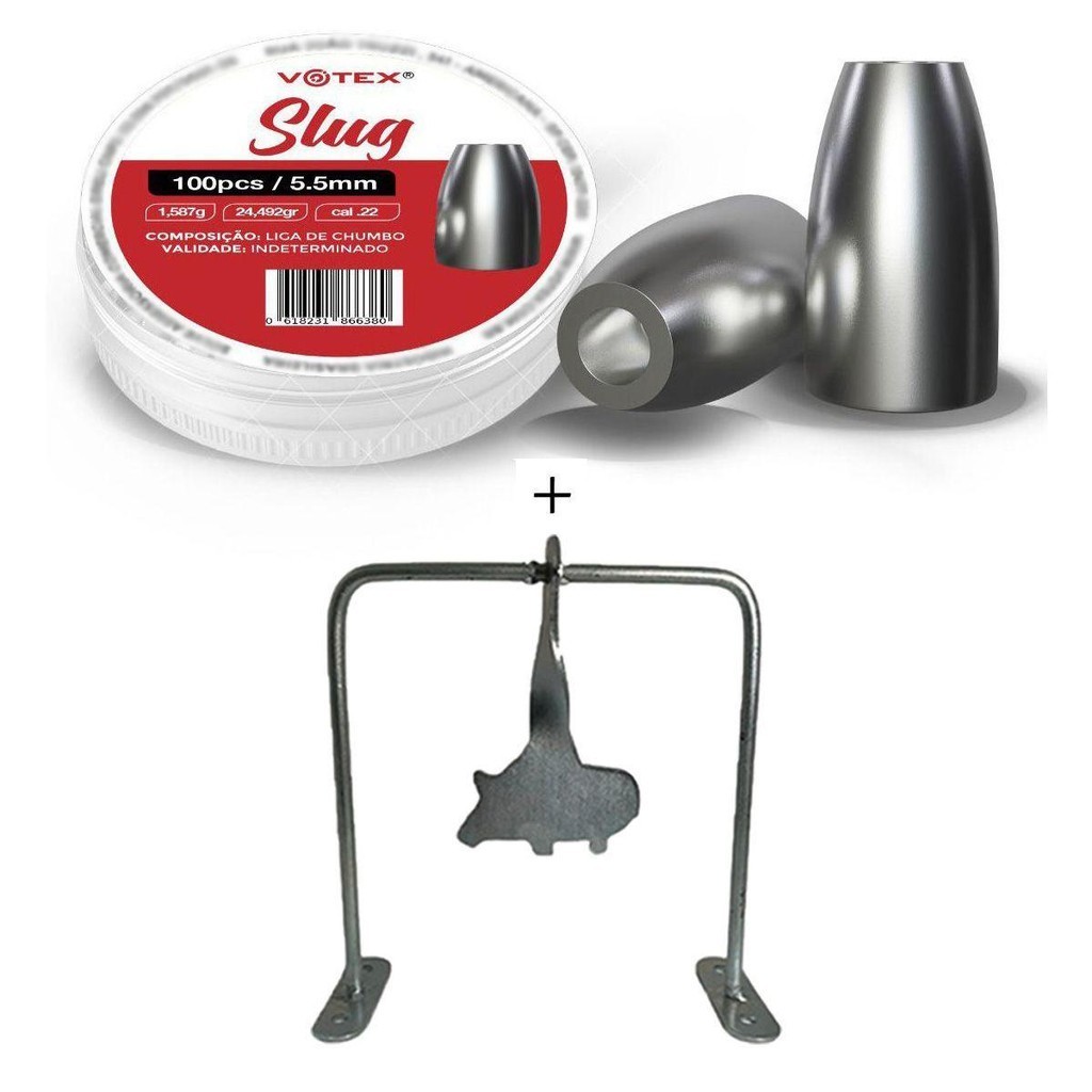 Chumbinho Slug 5.5mm 1,587g - Votex + Alvo Javali
