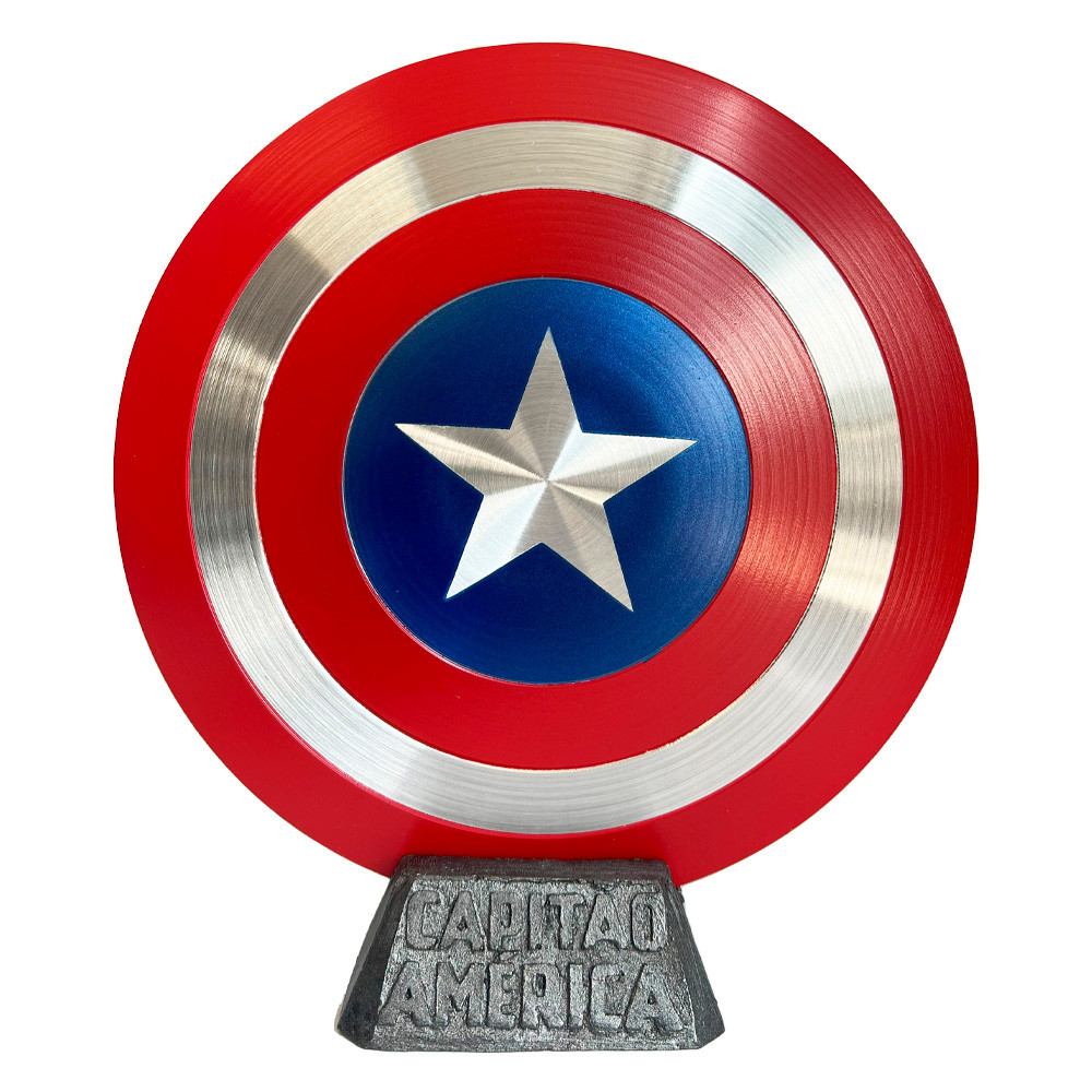 Escudo Metal Capitão América com Base Filme Vingadores Colecionavel Estátua Colecionável Decoração 20cm