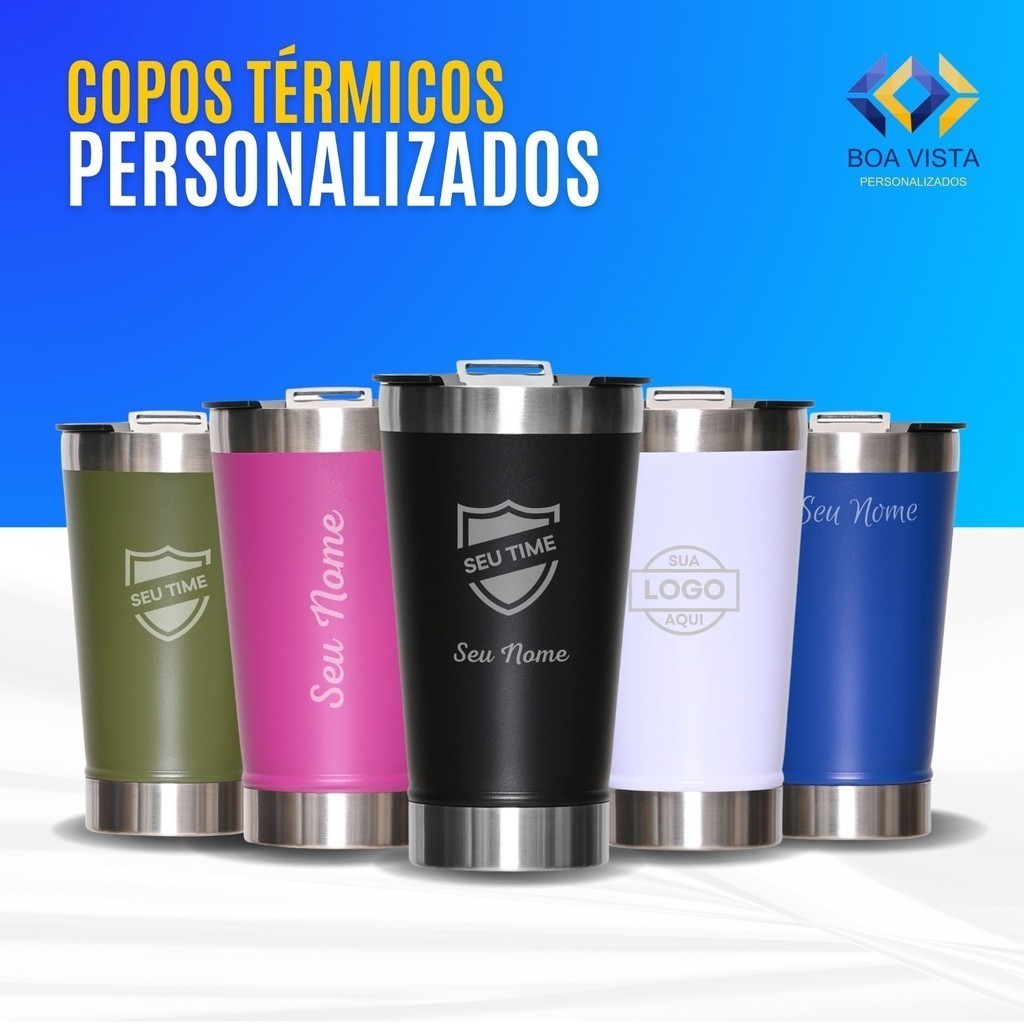 Copo Térmico personalizado com seu NOME, LOGO, DESENHO, TIME com tampa e abridor 473ml