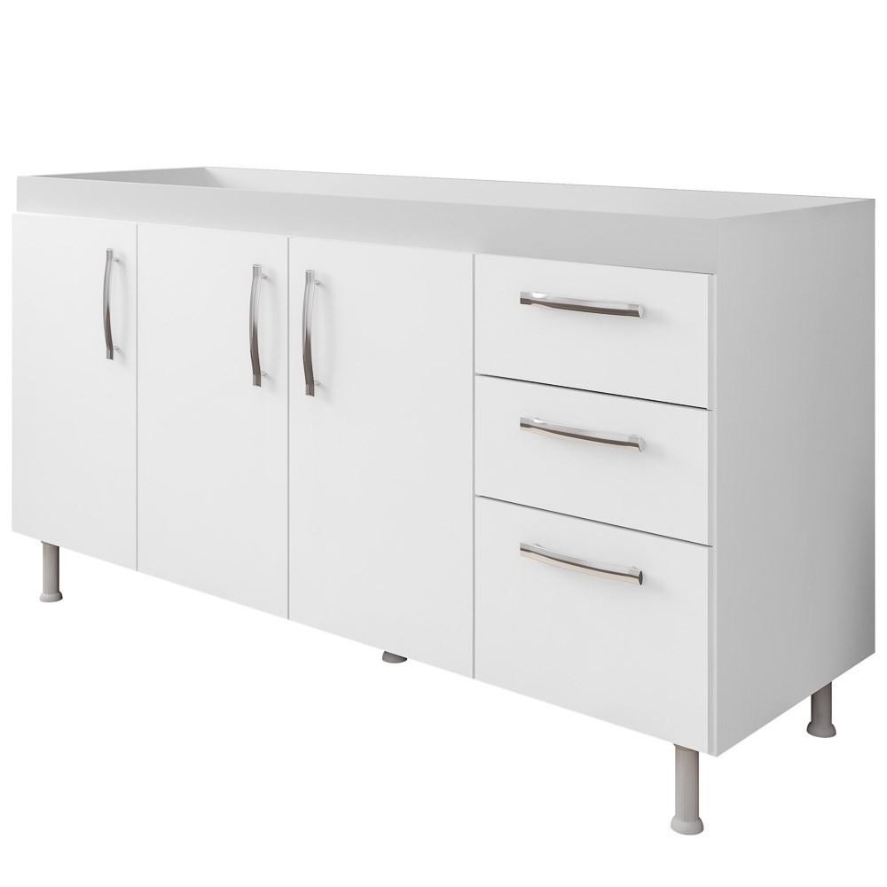Balcão Gabinete Para Pia 160cm Nathan 3 Portas Branco - Nathy Móveis - Home & Living