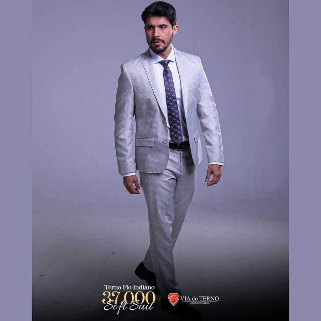 Terno/Costume Slim Fit Fio Indiano- Cinza