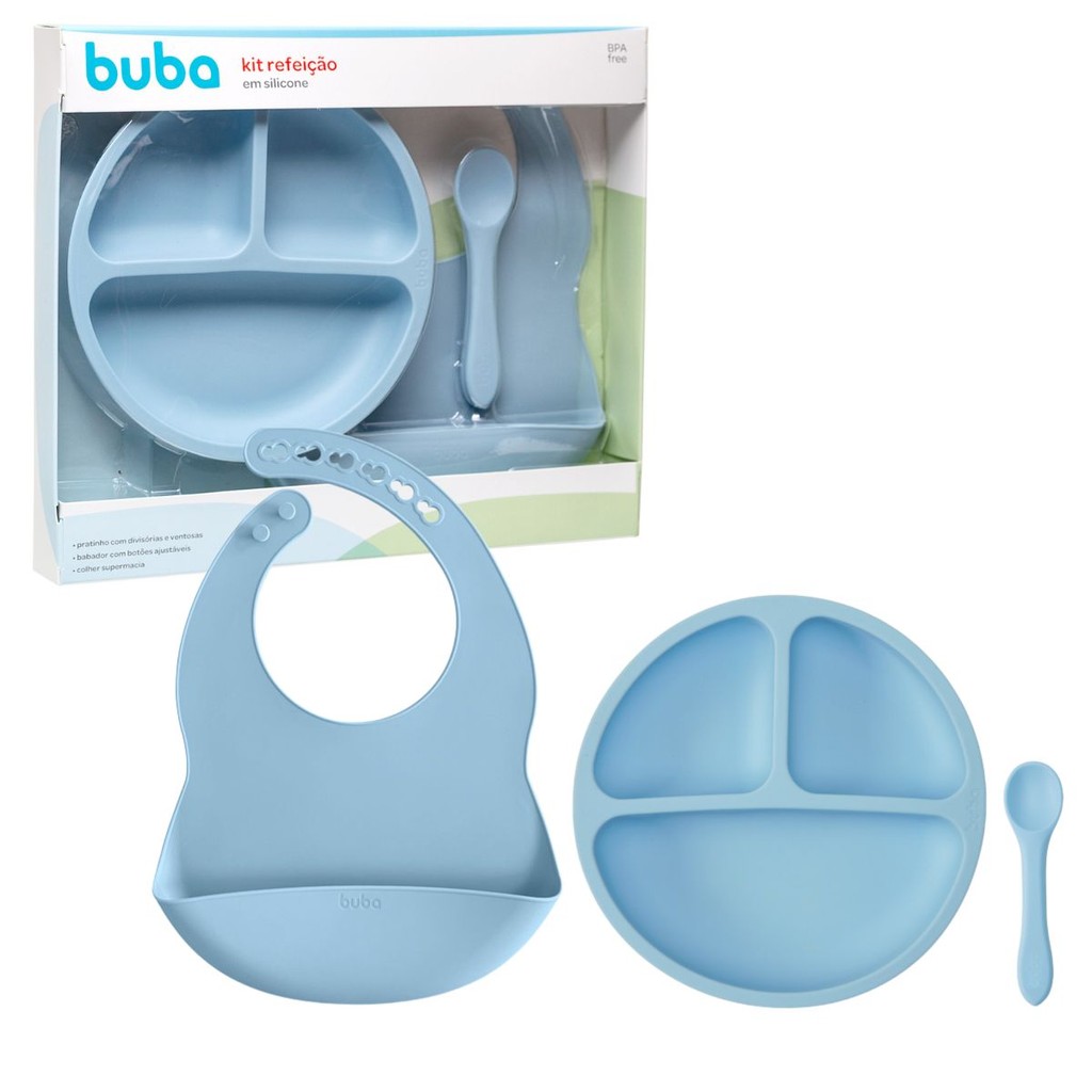 Kit Refeição Em Silicone Azul 19568 - Buba em Oferta na Shopee