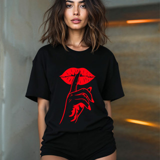 Camiseta Feminina Boca Mordida Silêncio Preta - Blusa 100% algodão Premium T-shirt Tendência em Oferta na Shopee