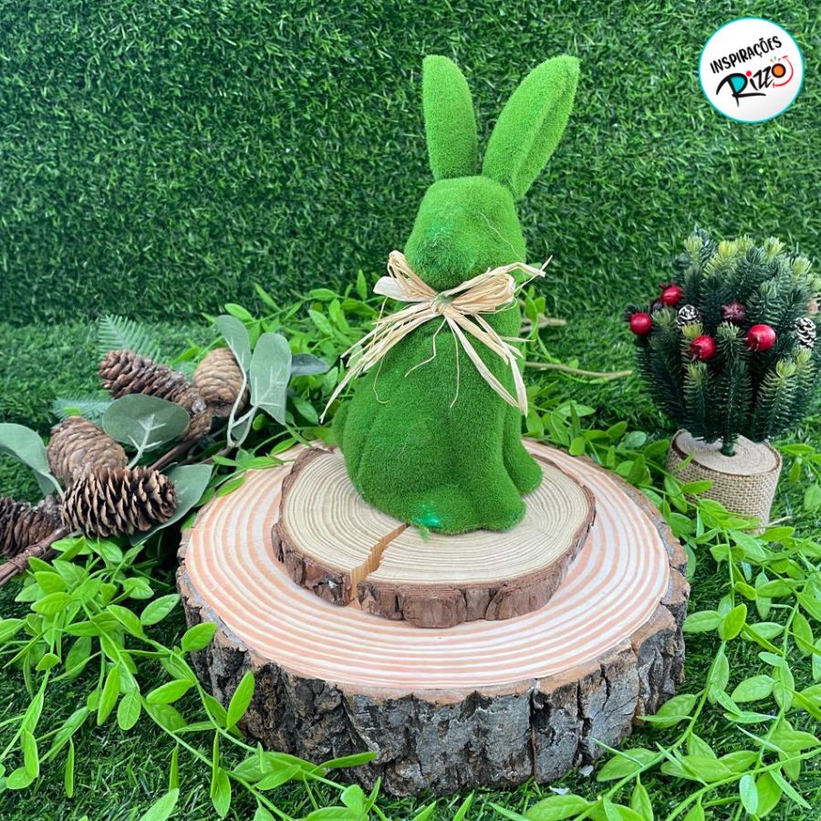 Coelho Decorativo de Grama em Pé com Laço de Palha - 20cm - 1 unidade - Rizzo em Oferta na Shopee