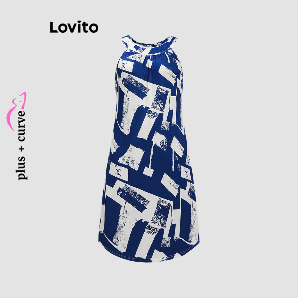 (Trendy) Lovito Vestido básico geométrico casual plus size para mulheres LBL18929 - Women Clothes
