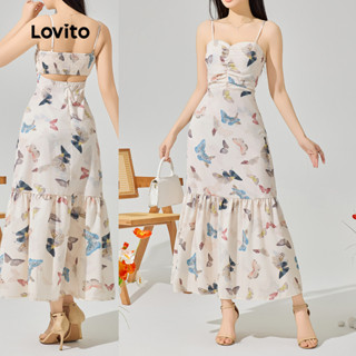 (Trendy) Lovito Vestido Elegante Plissado Borboleta Para Mulheres L123ED217 em Oferta na Shopee