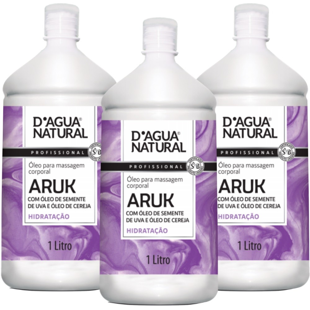 COMBO 3UN ÓLEO MASSAGEM  SEMENTE UVA CEREJA 1LT DAGUA NATURAL
