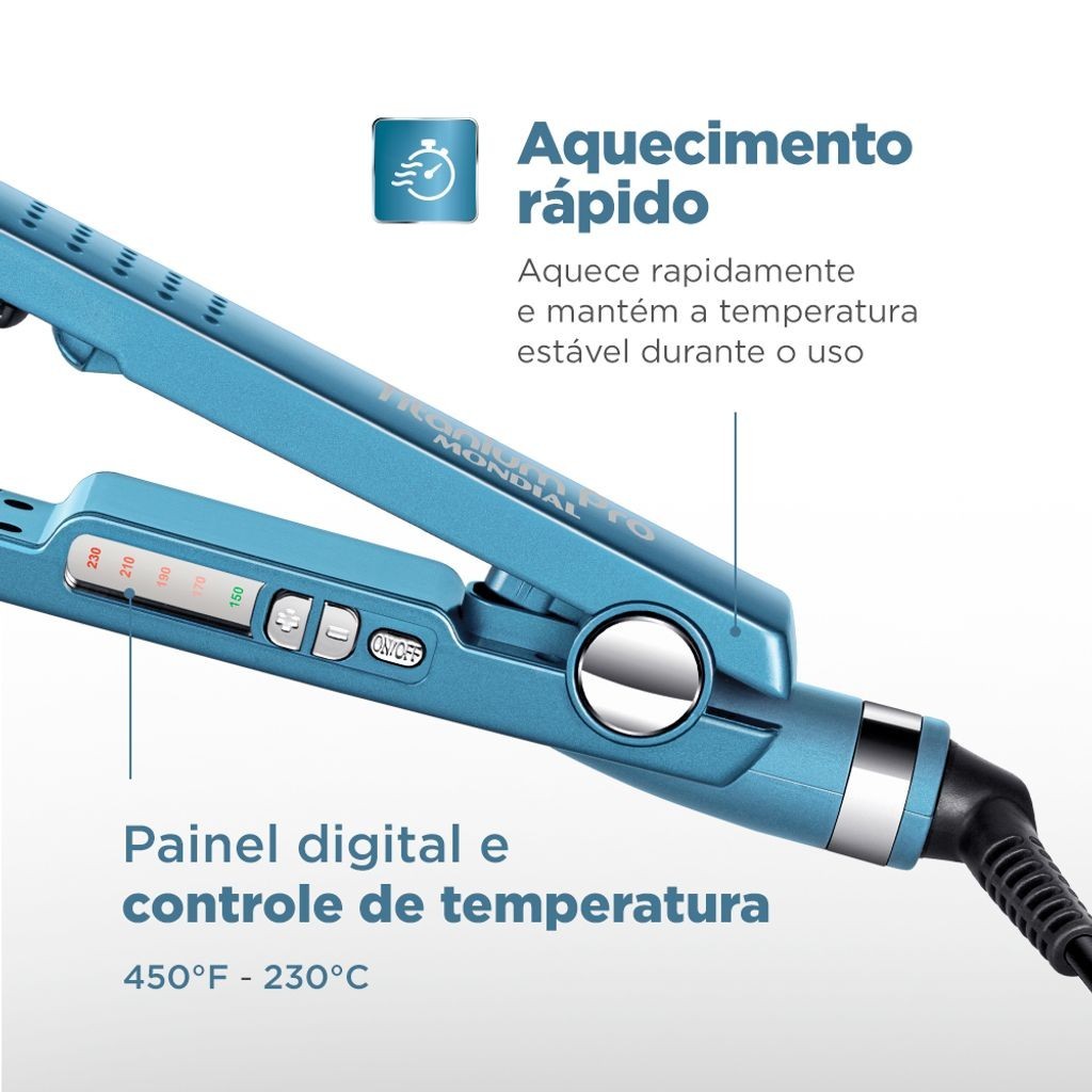 Detalhes do Prancha Alisadora Mondial Titanium Pro P-28