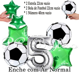 Kit 5 Balão Metalizado 2 Bola de Futebol 22cm + 1 Número 40cm PRATA + 2 Estrela 22cm VERDE Festa em Oferta na Shopee