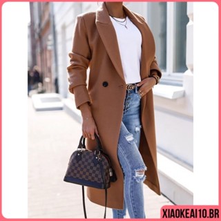 Casaco De lã Feminino Plus size Para frio De Cor Lisa Longo Elegante Moda 2023 Sobretudo Para Outono/Inverno Casual Lapela Com Botão Slim